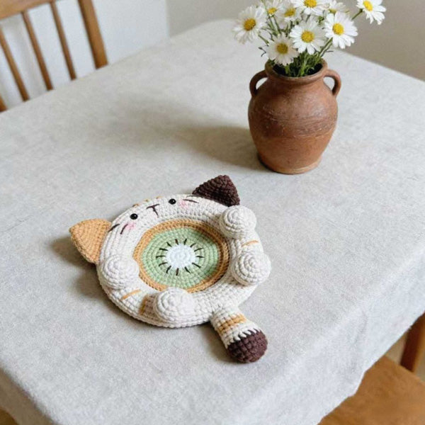 Handmade Crochet Cat Kiwi Coaster | Cute Desk Mat | Knoblom