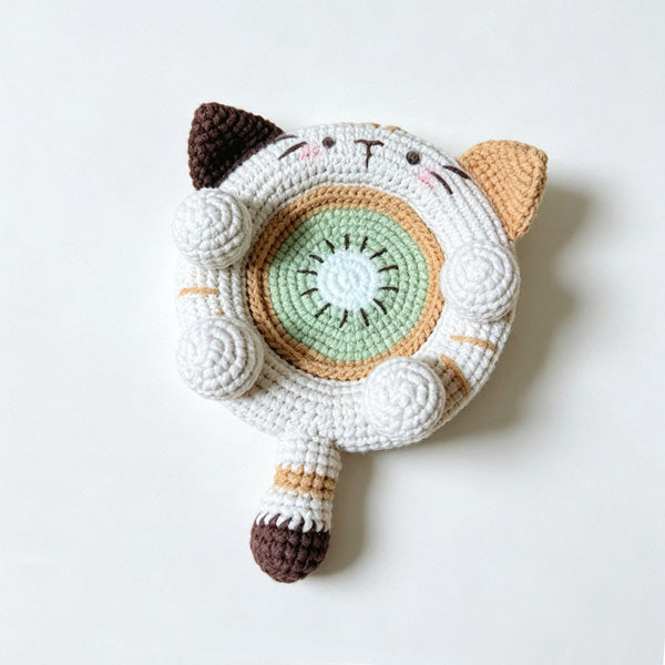 Crochet Cat Kiwi Coaster — Handmade Desk Mat