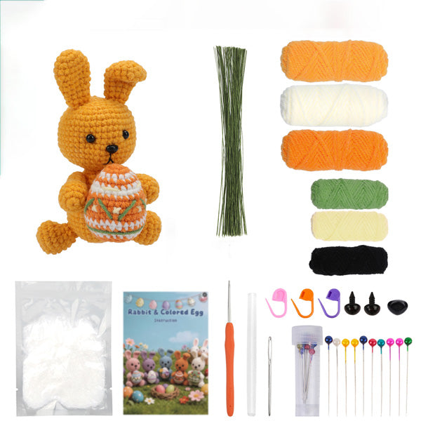 Crochet Easter bunny DIY kit in blue — yarn, hook, safety eyes, wire, stuffing and pattern booklet | Knoblom