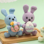 Crochet Easter bunny DIY kit in purple — yarn, hook, safety eyes, wire, stuffing and pattern booklet | Knoblom