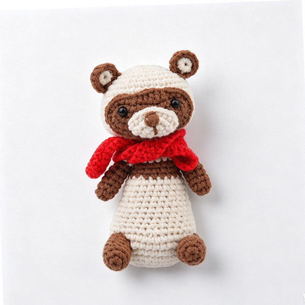 Crochet bear keychain on bag, lifestyle view | Knoblom