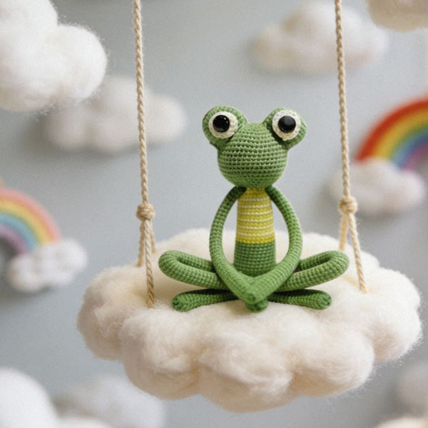 Crochet frog doll, side view showing full body | Knoblom