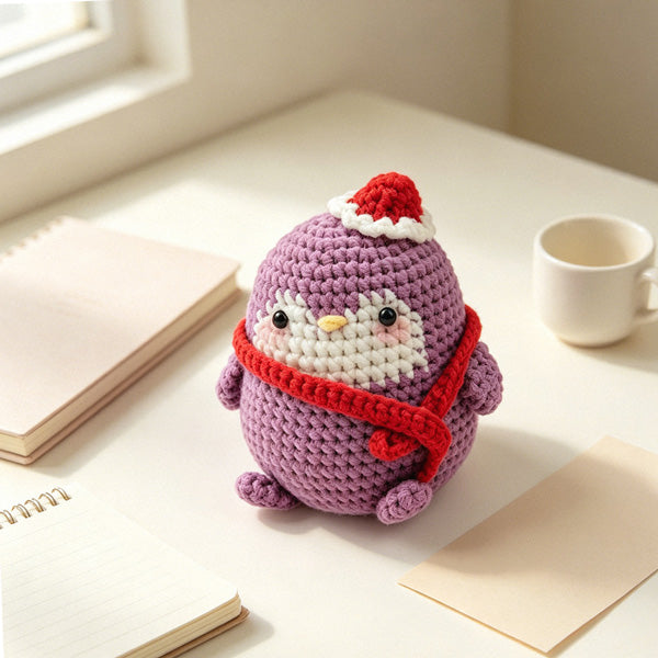 Crochet penguin keychain detail, PP cotton filling | Knoblom
