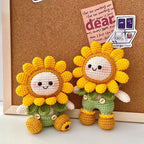 Crochet sunflower doll DIY kit contents — yarn, hook, eyes and pattern included