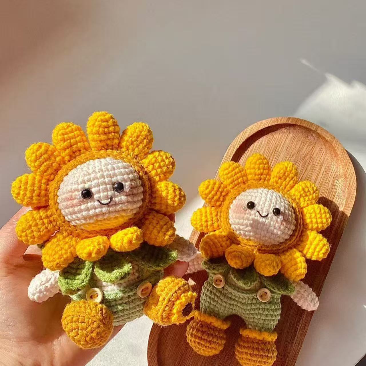 Crochet sunflower doll kit variant — soft velvet yarn in sunflower yellow and green