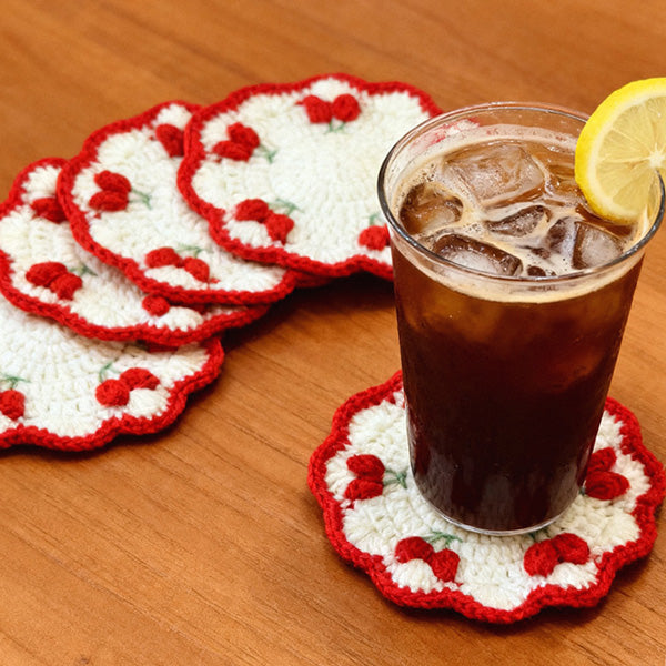 Crochet tulip coaster styled with coffee cup | Knoblom