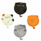 Handcrafted cat coaster in grey, close-up yarn detail | Knoblom
