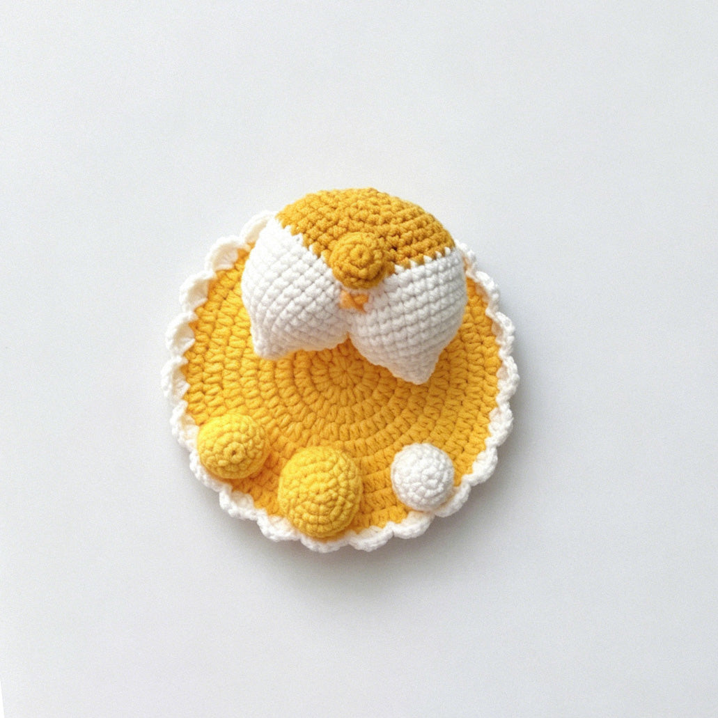 Handcrafted duck phone holder, soft yarn close-up | Knoblom