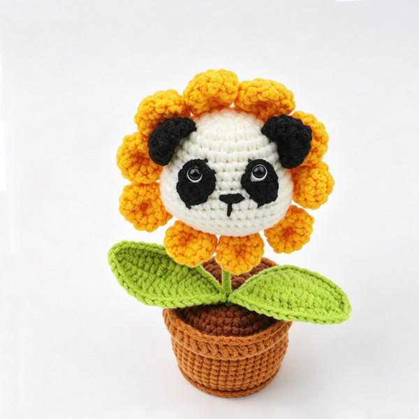 Handcrafted panda sunflower pot, desk decor styling | Knoblom