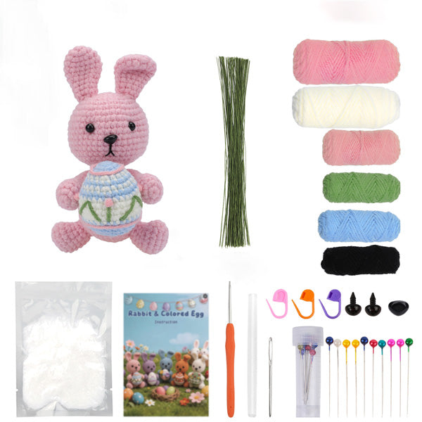 Handmade crochet Easter bunny amigurumi in blue, finished doll SKU close-up | Knoblom