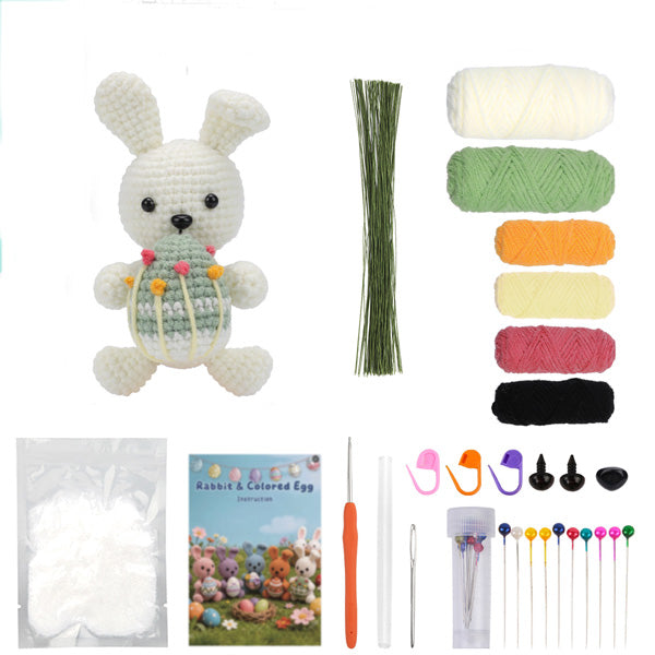 Handmade crochet Easter bunny amigurumi in pink, finished doll SKU close-up | Knoblom