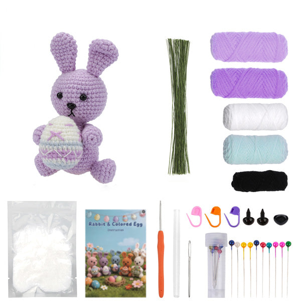 Handmade crochet Easter bunny amigurumi in purple, finished doll SKU close-up | Knoblom