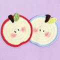 Handmade crochet apple-shaped coaster in red border, cotton yarn | Knoblom