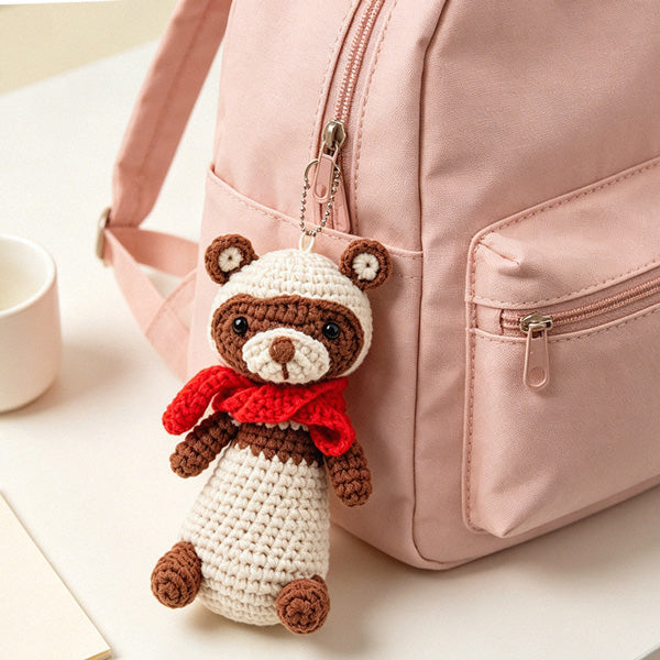 Handmade crochet bear doll, side view | Knoblom