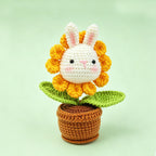 Handmade crochet bunny sunflower pot, approx 19cm tall | Knoblom