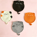 Handmade crochet cat coaster in orange, premium cotton yarn | Knoblom