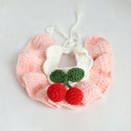 Handmade crochet cherry pet bib collar in pink — SKU variant