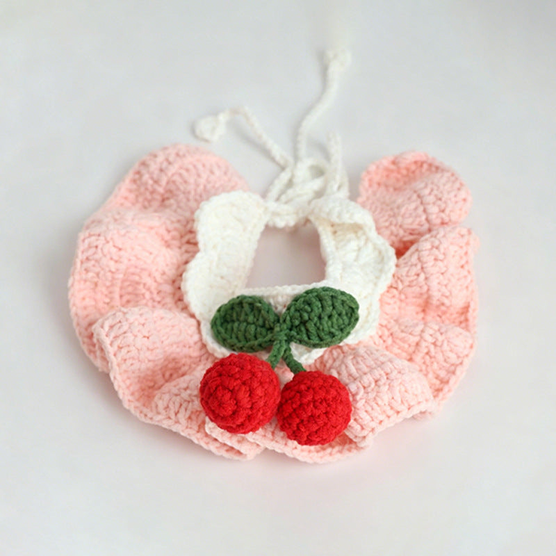 Handmade crochet cherry pet bib collar in pink — SKU variant