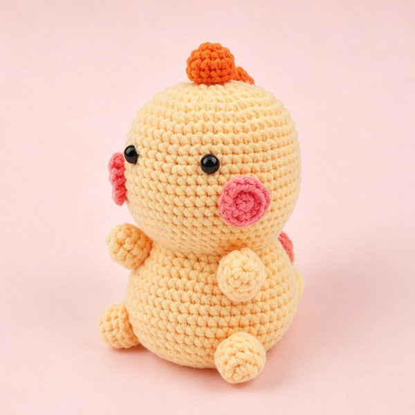 Handmade crochet chick amigurumi in cream and pink, approx 15cm | Knoblom
