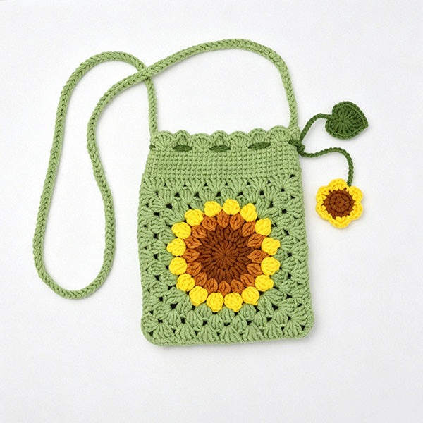 Handmade crochet crossbody purse, warm brown granny square detail | Knoblom