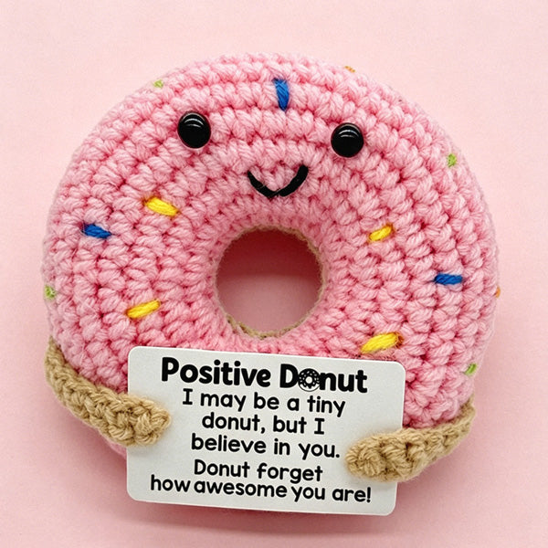 Handmade crochet donut with smiley face in pink, emotional support gift | Knoblom