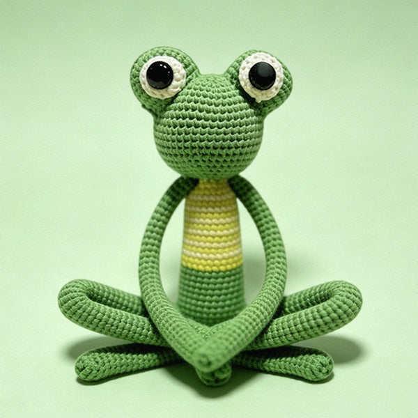 Handmade crochet frog amigurumi in sage green, approx 30cm | Knoblom