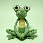 Handmade crochet frog amigurumi in sage green, approx 30cm | Knoblom