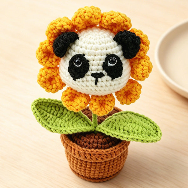 Handmade crochet panda sunflower, customization available | Knoblom