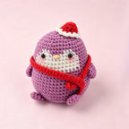 Handmade crochet penguin keychain in red scarf and Santa hat, approx 10cm | Knoblom