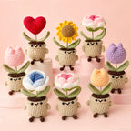 Handmade crochet sunflower pot amigurumi in cotton yarn, approx 10cm | Knoblom