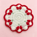 Handmade crochet tulip coaster with red tulip buds on cream base | Knoblom